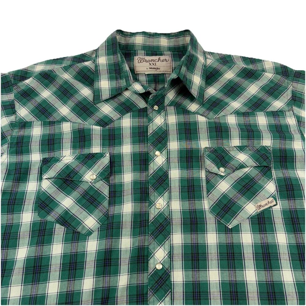 Vintage Wrangler Pearl Snap Western Shirt Mens XXL Green Plaid Long Sleeve